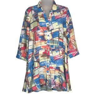 Lior Paris Donna Abstract Print Button Front Tunic Shirt Women Size S
